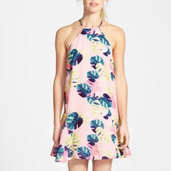 Revolve Whitney Eve Pink Bungalow Print Crab Claw Mini Dress Sz 4